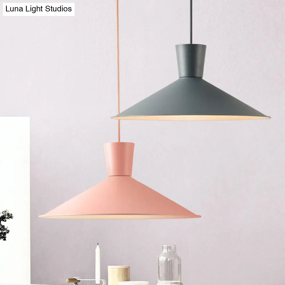 Nordic 1-Light Cone Pendant with Pink/Blue/Grey Down Lighting - Stylish Metal Hanging Light