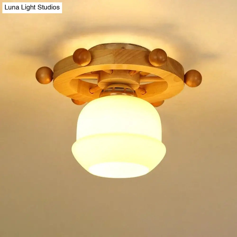 DecorBites™ DecorBites™ Nordic 1-Light White Glass Flushmount Ceiling Light with Wheel Backplate - Ideal for Bathrooms