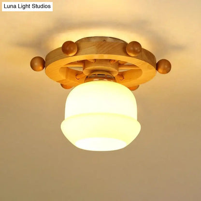 DecorBites™ DecorBites™ Nordic 1-Light White Glass Flushmount Ceiling Light with Wheel Backplate - Ideal for Bathrooms