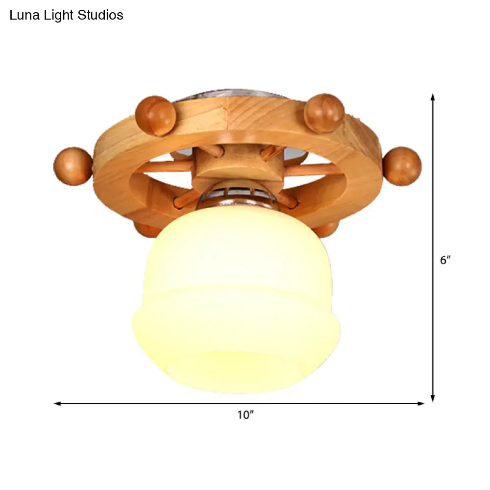 DecorBites™ DecorBites™ Nordic 1-Light White Glass Flushmount Ceiling Light with Wheel Backplate - Ideal for Bathrooms