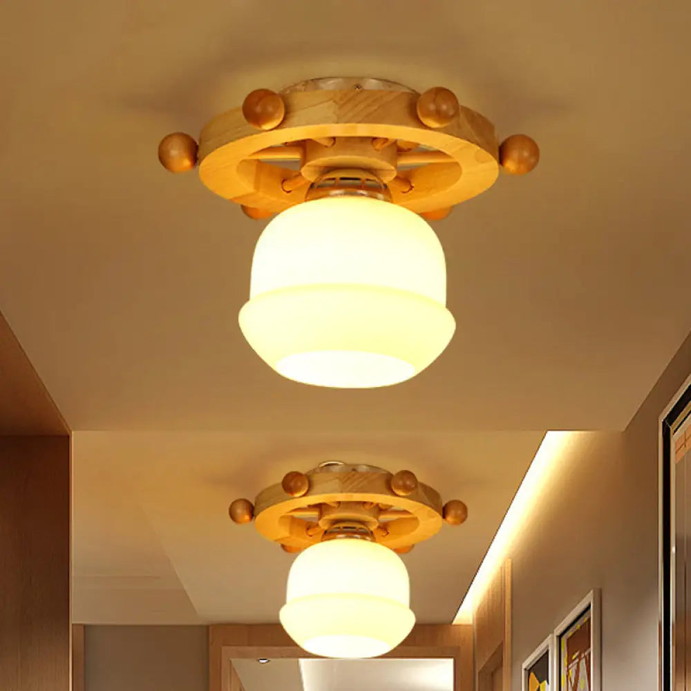 DecorBites™ DecorBites™ Nordic 1-Light White Glass Flushmount Ceiling Light with Wheel Backplate - Ideal for Bathrooms