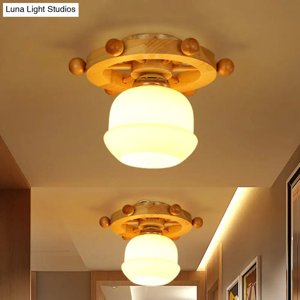 DecorBites™ DecorBites™ Nordic 1-Light White Glass Flushmount Ceiling Light with Wheel Backplate - Ideal for Bathrooms