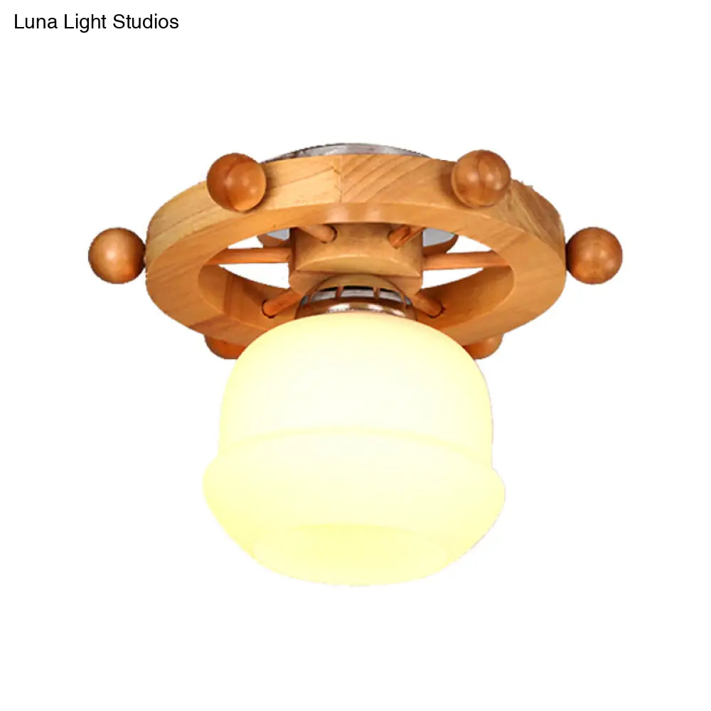 DecorBites™ DecorBites™ Nordic 1-Light White Glass Flushmount Ceiling Light with Wheel Backplate - Ideal for Bathrooms