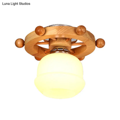 DecorBites™ DecorBites™ Nordic 1-Light White Glass Flushmount Ceiling Light with Wheel Backplate - Ideal for Bathrooms