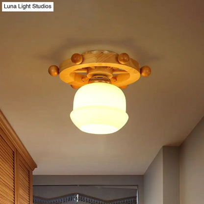 DecorBites™ DecorBites™ Nordic 1-Light White Glass Flushmount Ceiling Light with Wheel Backplate - Ideal for Bathrooms