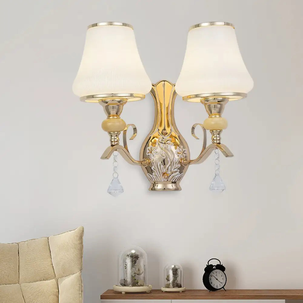 DecorBites™ DecorBites™ Nordic 2-Light Wall Sconce in Gold with Ribbed Glass Bell Shade: Elegant Living Room Lighting Fixture