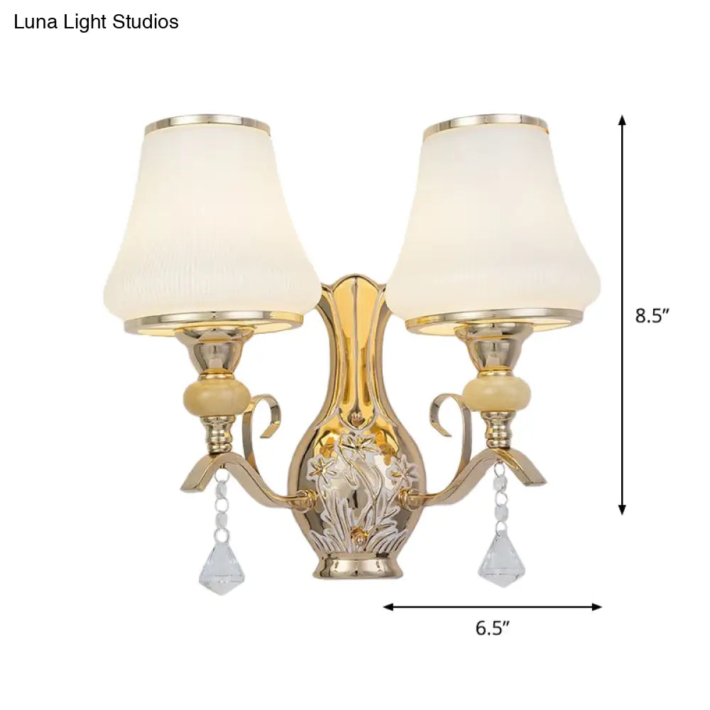 DecorBites™ DecorBites™ Nordic 2-Light Wall Sconce in Gold with Ribbed Glass Bell Shade: Elegant Living Room Lighting Fixture