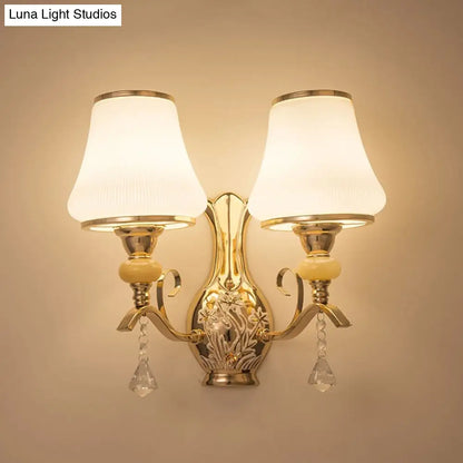 DecorBites™ DecorBites™ Nordic 2-Light Wall Sconce in Gold with Ribbed Glass Bell Shade: Elegant Living Room Lighting Fixture
