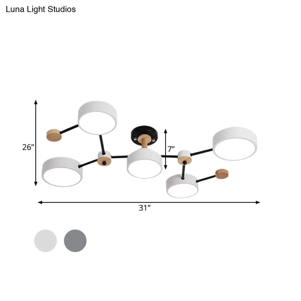 Lámpara de techo semiempotrada nórdica DecorBites™ de 5 bombillas con diseño de vid en blanco/gris