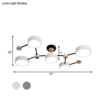 Lámpara de techo semiempotrada nórdica DecorBites™ de 5 bombillas con diseño de vid en blanco/gris
