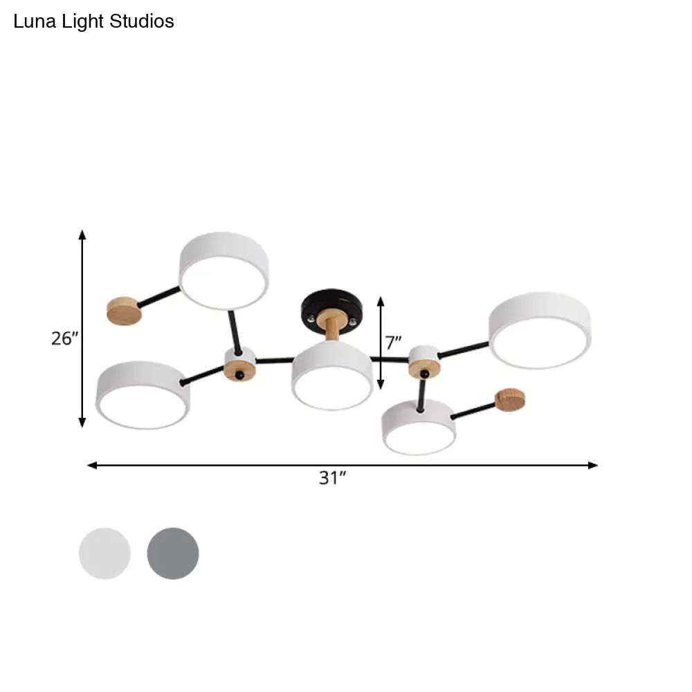 Lámpara de techo semiempotrada nórdica DecorBites™ de 5 bombillas con diseño de vid en blanco/gris