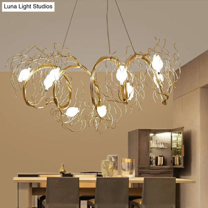 Nordic 8-Light Chandelier with Gold Branch and Glass Rose Pendant for Dining Room