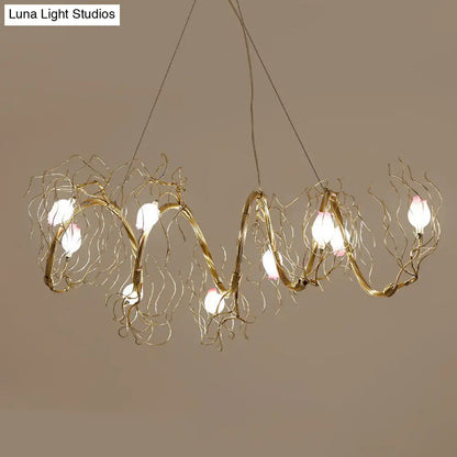 Nordic 8-Light Chandelier with Gold Branch and Glass Rose Pendant for Dining Room