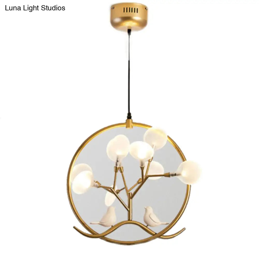 Nordic Acrylic Branch 9-Light Chandelier with Bird and Ring Decoration