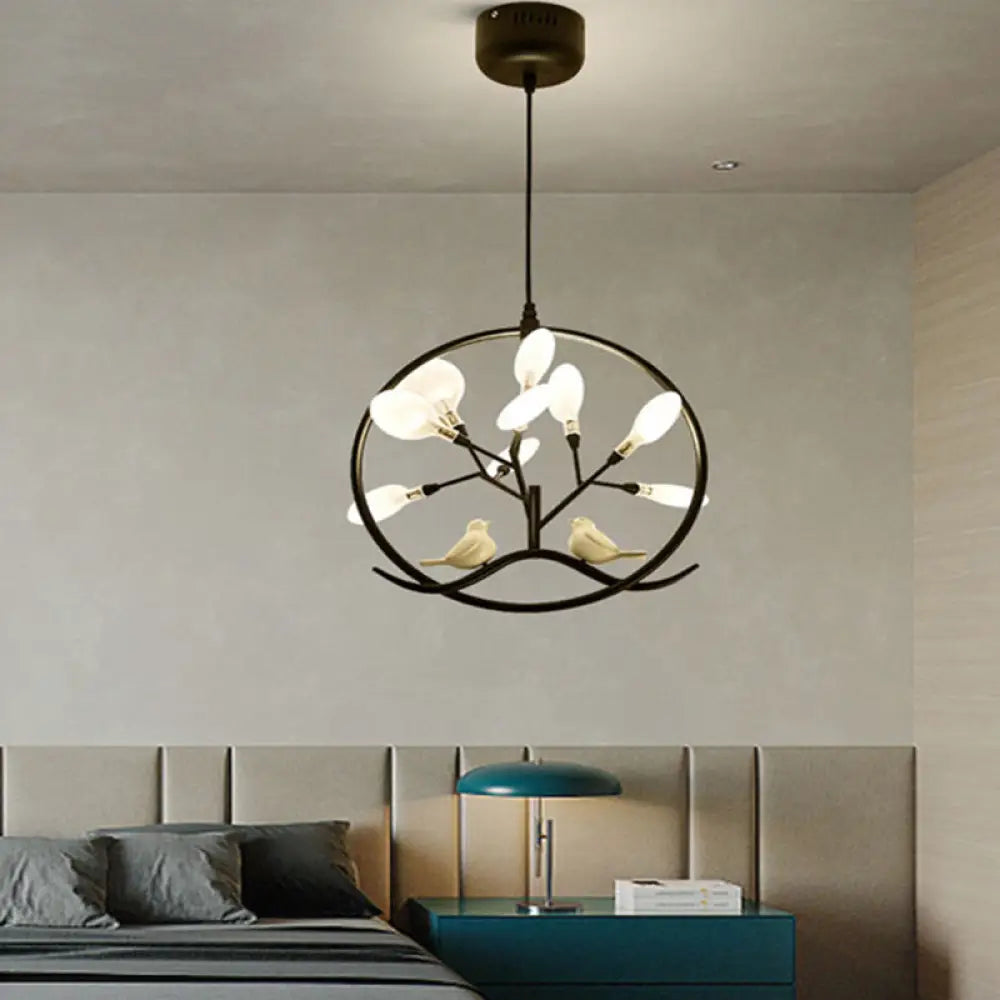 Nordic Acrylic Branch 9-Light Chandelier with Bird and Ring Decoration