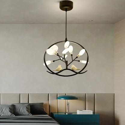 Nordic Acrylic Branch 9-Light Chandelier with Bird and Ring Decoration