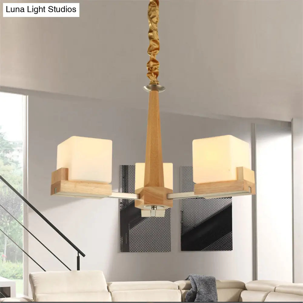 Nordic Acrylic Chandelier Pendant Lamp with Wood Chain Hang/Flushmount for Dining Room - 3/5/8 Heads