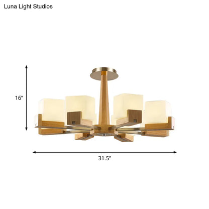 Nordic Acrylic Chandelier Pendant Lamp with Wood Chain Hang/Flushmount for Dining Room - 3/5/8 Heads