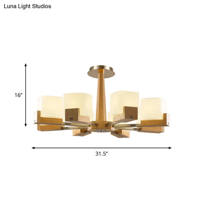 Nordic Acrylic Chandelier Pendant Lamp with Wood Chain Hang/Flushmount for Dining Room - 3/5/8 Heads