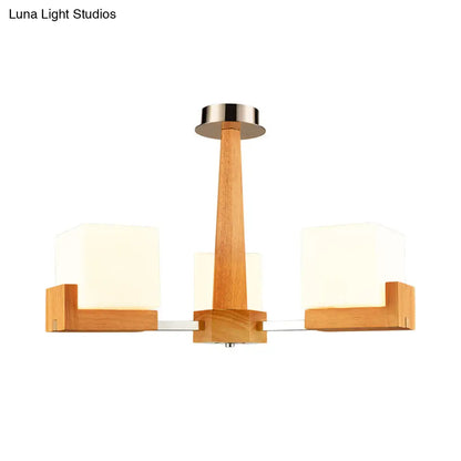 Nordic Acrylic Chandelier Pendant Lamp with Wood Chain Hang/Flushmount for Dining Room - 3/5/8 Heads