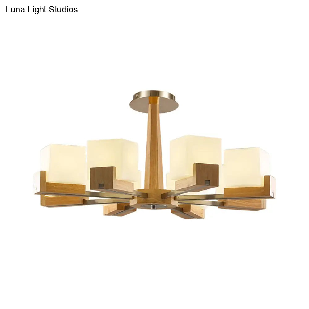 Nordic Acrylic Chandelier Pendant Lamp with Wood Chain Hang/Flushmount for Dining Room - 3/5/8 Heads