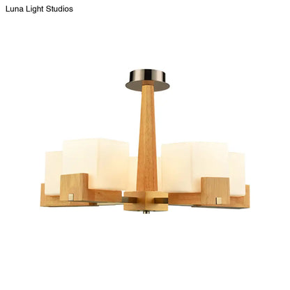 Nordic Acrylic Chandelier Pendant Lamp with Wood Chain Hang/Flushmount for Dining Room - 3/5/8 Heads