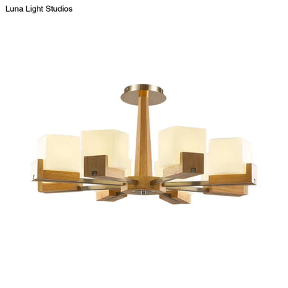 Nordic Acrylic Chandelier Pendant Lamp with Wood Chain Hang/Flushmount for Dining Room - 3/5/8 Heads