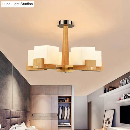 Nordic Acrylic Chandelier Pendant Lamp with Wood Chain Hang/Flushmount for Dining Room - 3/5/8 Heads