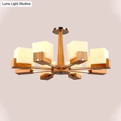 Nordic Acrylic Chandelier Pendant Lamp with Wood Chain Hang/Flushmount for Dining Room - 3/5/8 Heads