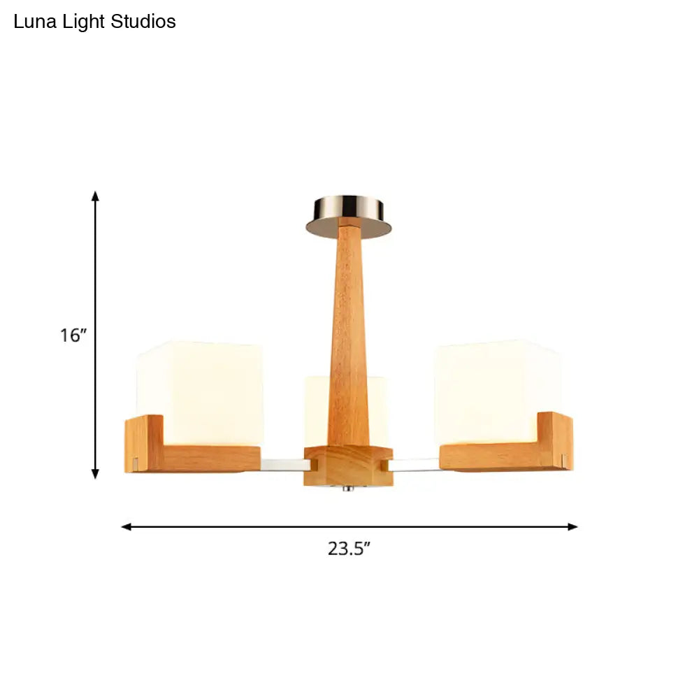 Nordic Acrylic Chandelier Pendant Lamp with Wood Chain Hang/Flushmount for Dining Room - 3/5/8 Heads