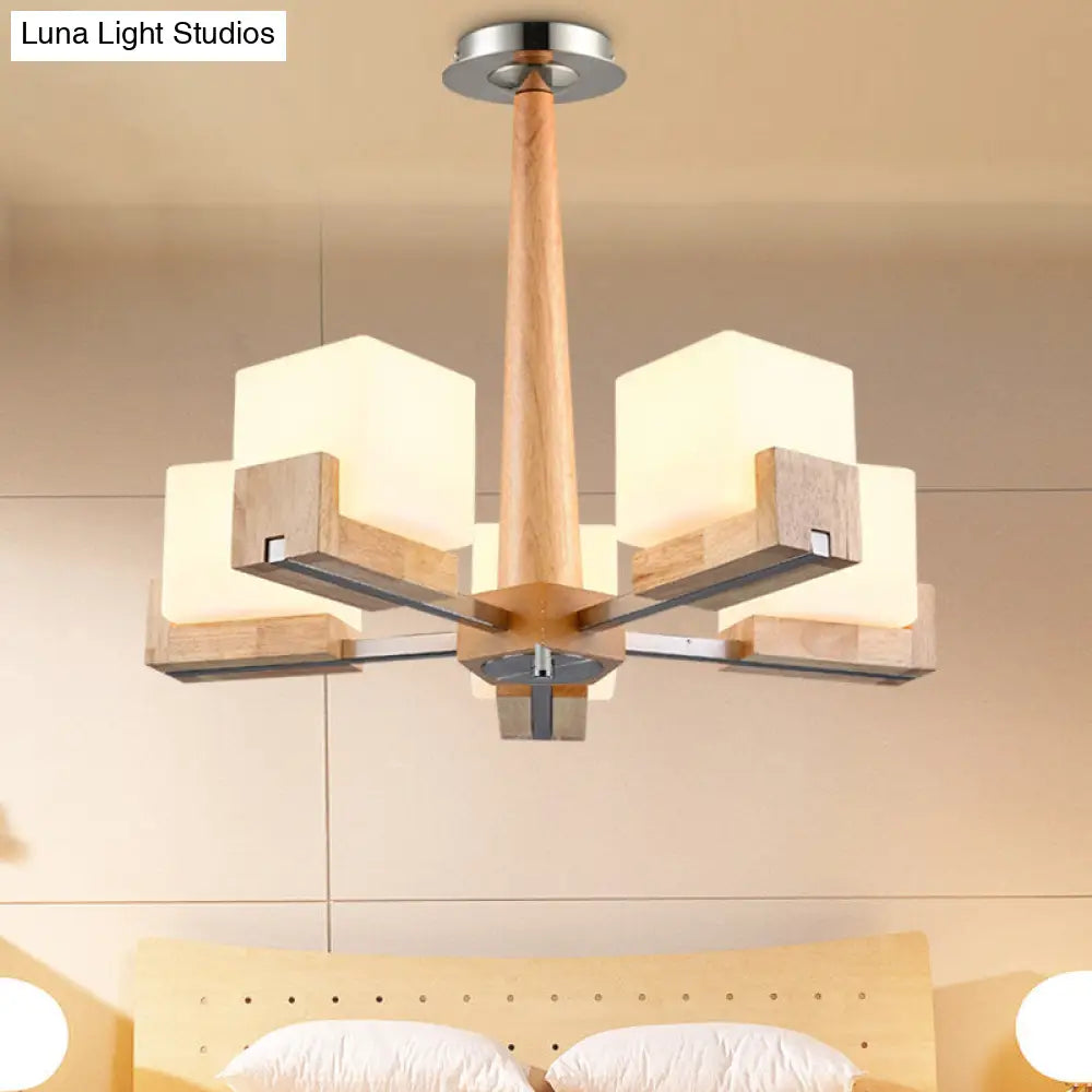 Nordic Acrylic Chandelier Pendant Lamp with Wood Chain Hang/Flushmount for Dining Room - 3/5/8 Heads