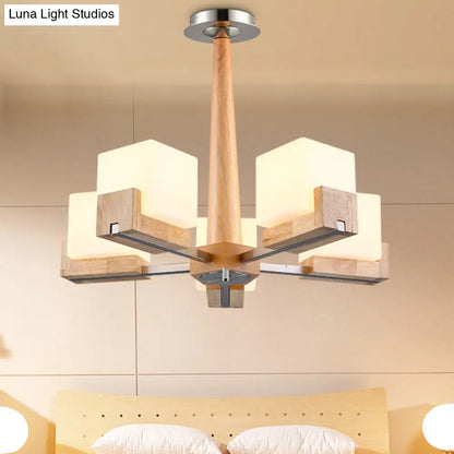 Nordic Acrylic Chandelier Pendant Lamp with Wood Chain Hang/Flushmount for Dining Room - 3/5/8 Heads