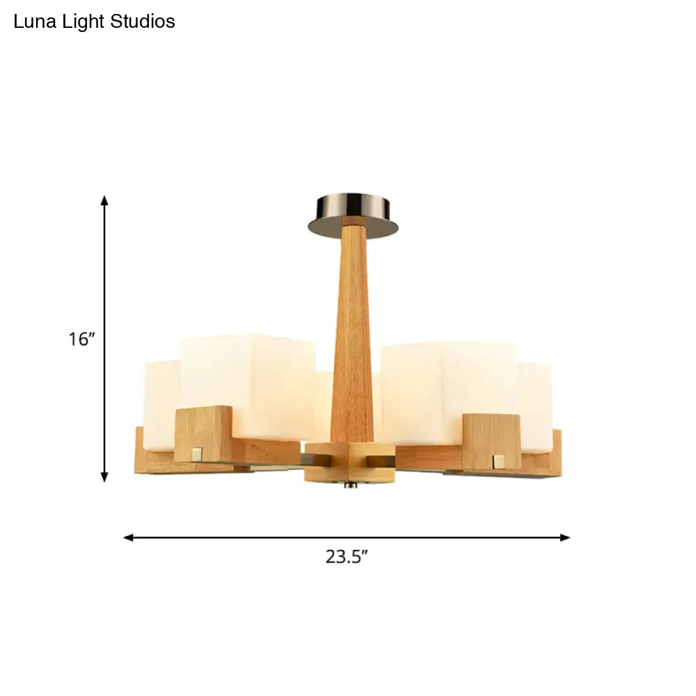 Nordic Acrylic Chandelier Pendant Lamp with Wood Chain Hang/Flushmount for Dining Room - 3/5/8 Heads