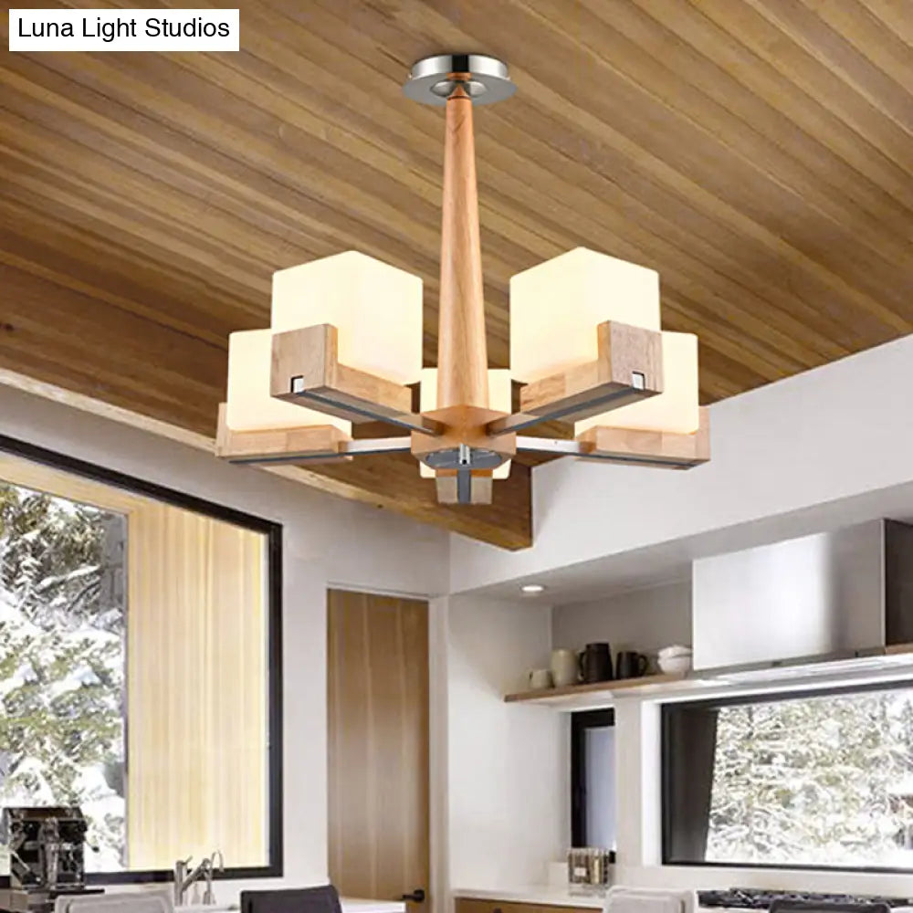 Nordic Acrylic Chandelier Pendant Lamp with Wood Chain Hang/Flushmount for Dining Room - 3/5/8 Heads