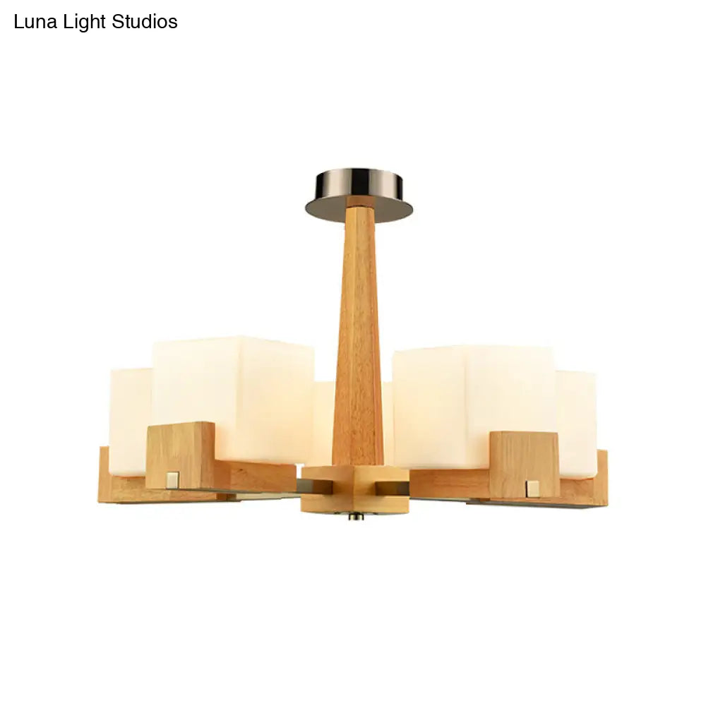 Nordic Acrylic Chandelier Pendant Lamp with Wood Chain Hang/Flushmount for Dining Room - 3/5/8 Heads