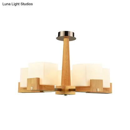 Nordic Acrylic Chandelier Pendant Lamp with Wood Chain Hang/Flushmount for Dining Room - 3/5/8 Heads