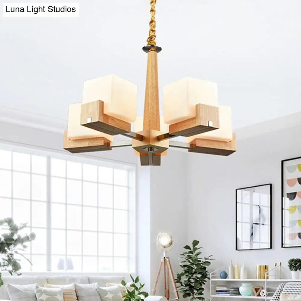 Nordic Acrylic Chandelier Pendant Lamp with Wood Chain Hang/Flushmount for Dining Room - 3/5/8 Heads
