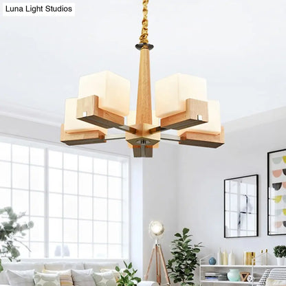 Nordic Acrylic Chandelier Pendant Lamp with Wood Chain Hang/Flushmount for Dining Room - 3/5/8 Heads