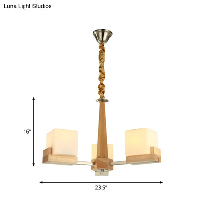 Nordic Acrylic Chandelier Pendant Lamp with Wood Chain Hang/Flushmount for Dining Room - 3/5/8 Heads