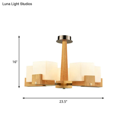 Nordic Acrylic Chandelier Pendant Lamp with Wood Chain Hang/Flushmount for Dining Room - 3/5/8 Heads