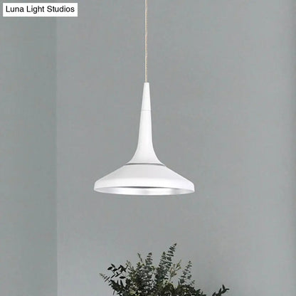 Nordic Aluminum White Funnel Pendant Light Fixture - Modern Single Bulb Suspension for Dining Room