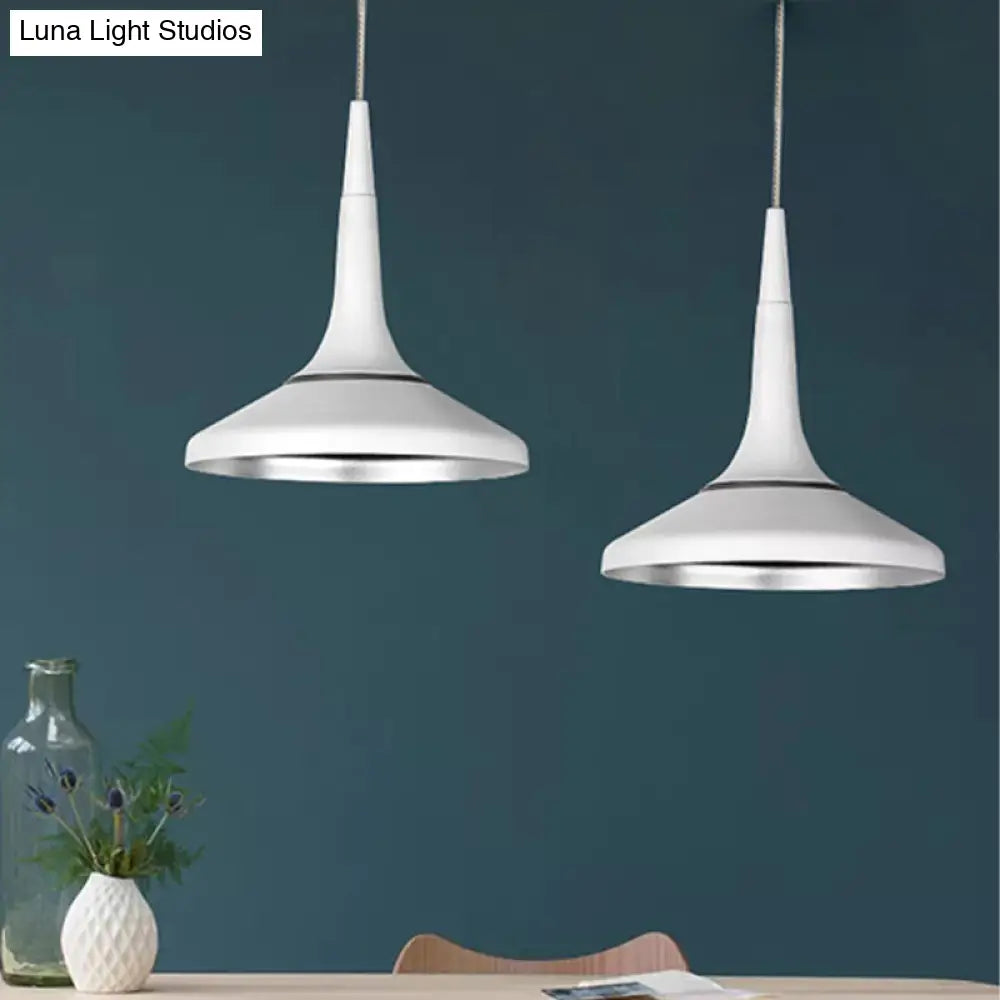 Nordic Aluminum White Funnel Pendant Light Fixture - Modern Single Bulb Suspension for Dining Room