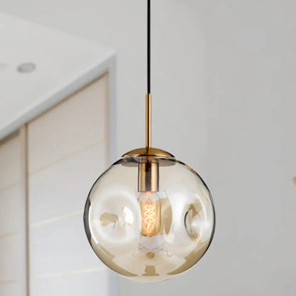 Nordic Amber/Smoke Gray Globe Pendant Light - Elegant Dining Room Ceiling Fixture