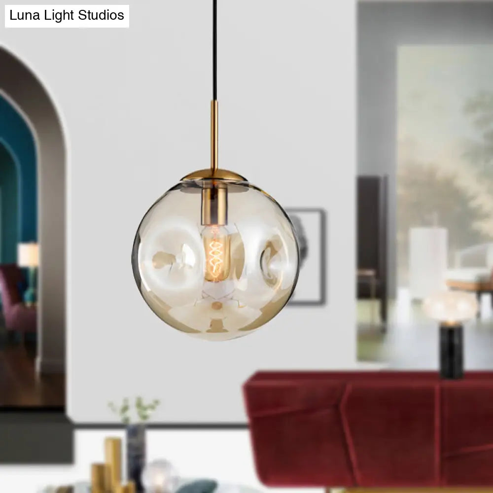 Nordic Amber/Smoke Gray Globe Pendant Light - Elegant Dining Room Ceiling Fixture