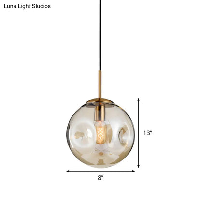 Nordic Amber/Smoke Gray Globe Pendant Light - Elegant Dining Room Ceiling Fixture