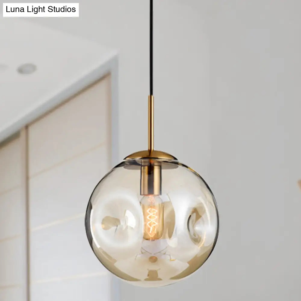 Nordic Amber/Smoke Gray Globe Pendant Light - Elegant Dining Room Ceiling Fixture