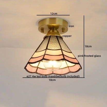 Vintage-style ceiling light with brass iron base copper led ceiling featuring pink frosted glass copper accents tiered design