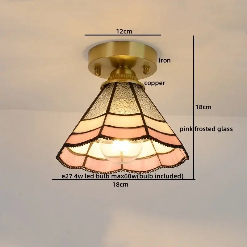 Vintage-style ceiling light with brass iron base copper led ceiling featuring pink frosted glass copper accents tiered design
