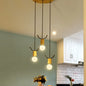 Nordic Antler Wooden 3-Light Hanging Pendant with Open Bulb Design for Restaurants