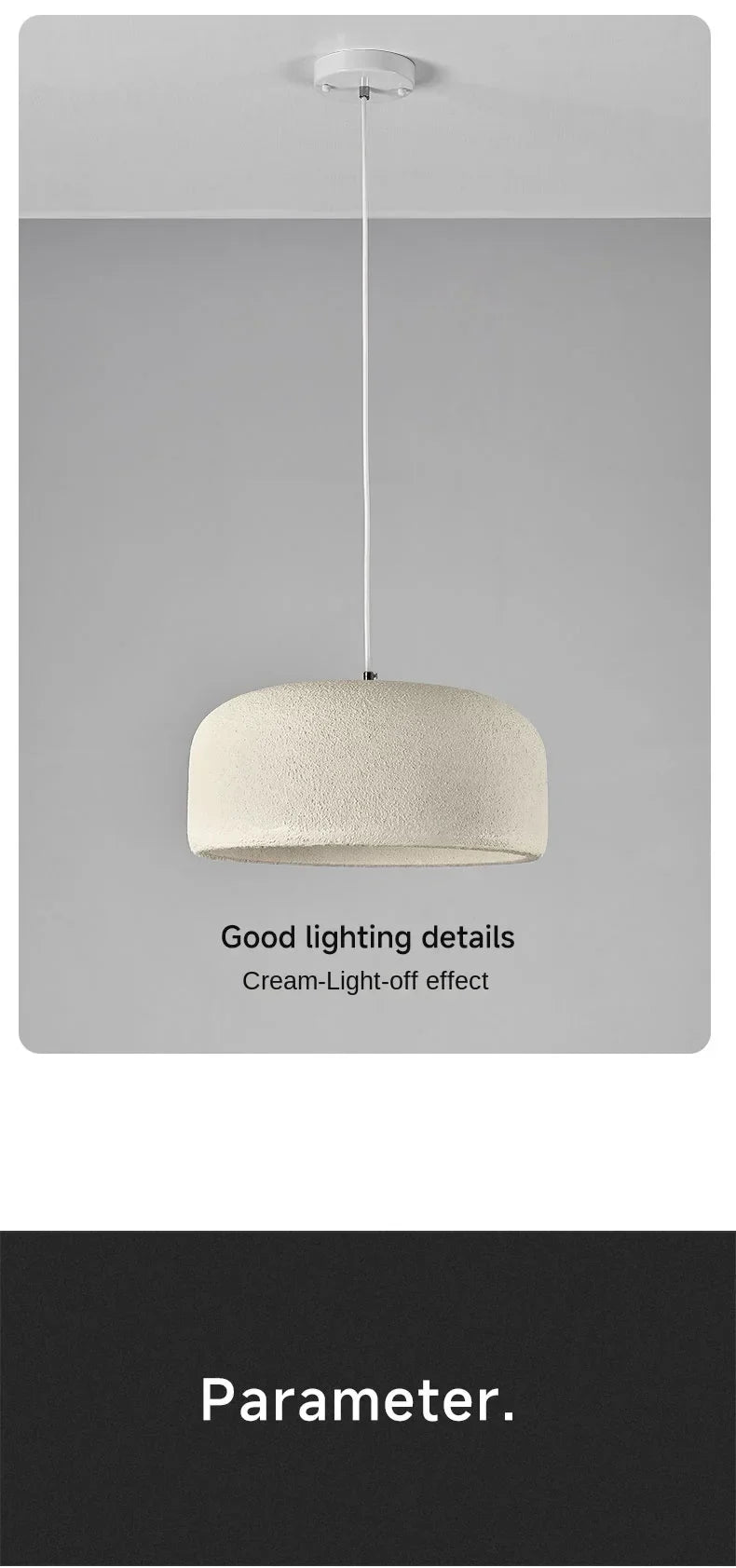 Cream-colored textured fabric led pendant lamp with white ceiling fixture and cord for bar or restaurant lighting